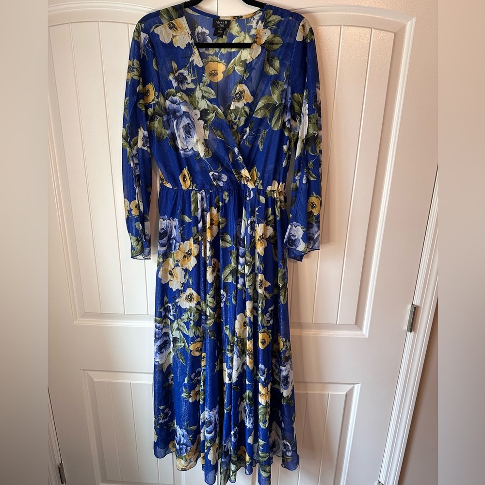 Alexa B Nites Shimmer Royal Blue Maxi Dress